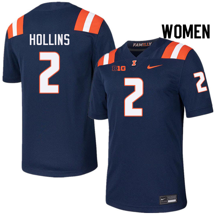 Women #2 Ashton Hollins Illinois Fighting Illini College Football Jerseys Stitched-Navy